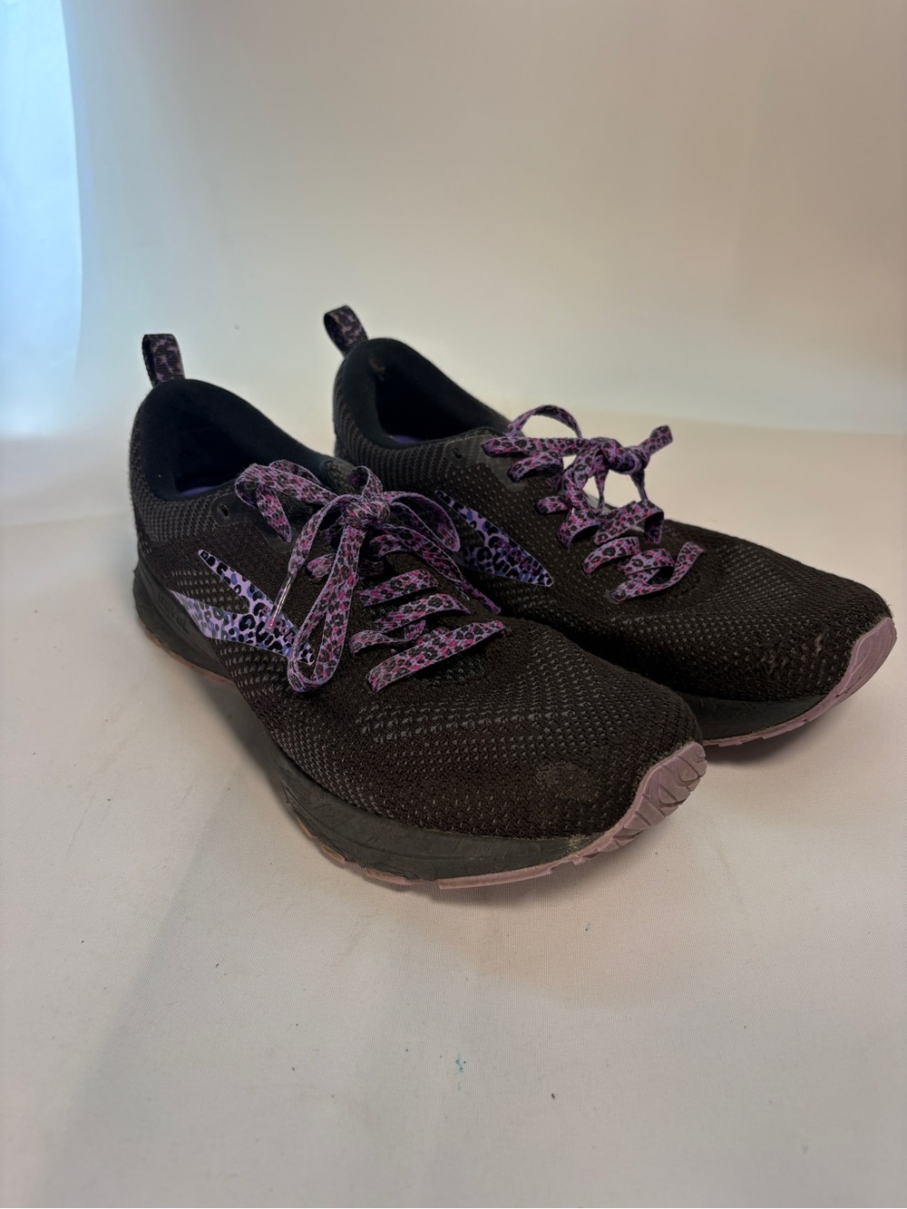 Brooks Revel 5 Women’s Black and Purple Leopard Athletic Sneakers